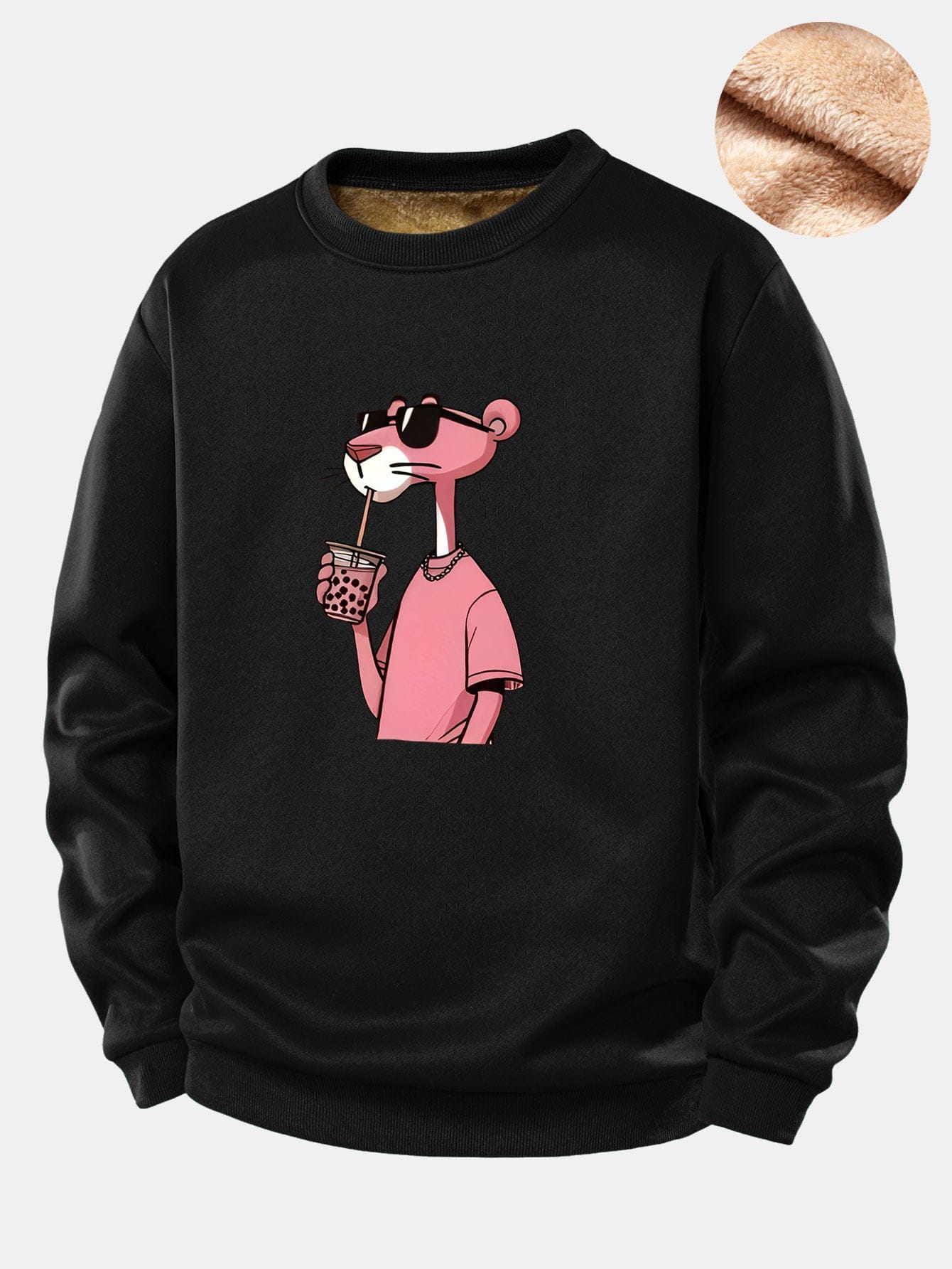 Velira Sweatshirts Juoda / S Rožinė Panto Print Teddy Fleece Pamušalu Sweatshirt