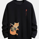 Velira Sweatshirts juoda / S Samurajų Karo Katės Spauda Laisvo Pjūvio Džemperis