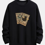 Velira Sweatshirts juoda / S Saulės Mėnulio Katės Spaudas Laisvas Fit Megztinis