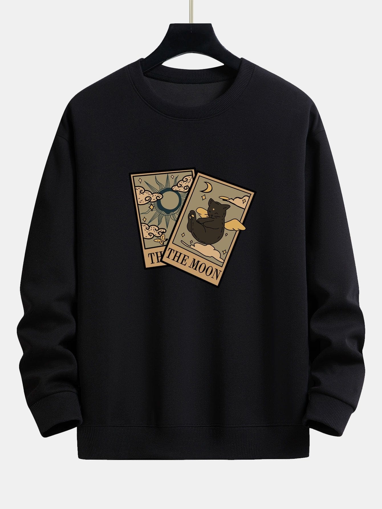 Velira Sweatshirts juoda / S Saulės Mėnulio Katės Spaudas Laisvas Fit Megztinis