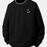 Velira Sweatshirts Juoda / S Šypsenėlių veido spauda 2 in 1 ilgomis rankovėmis vaflinis marškinėliai