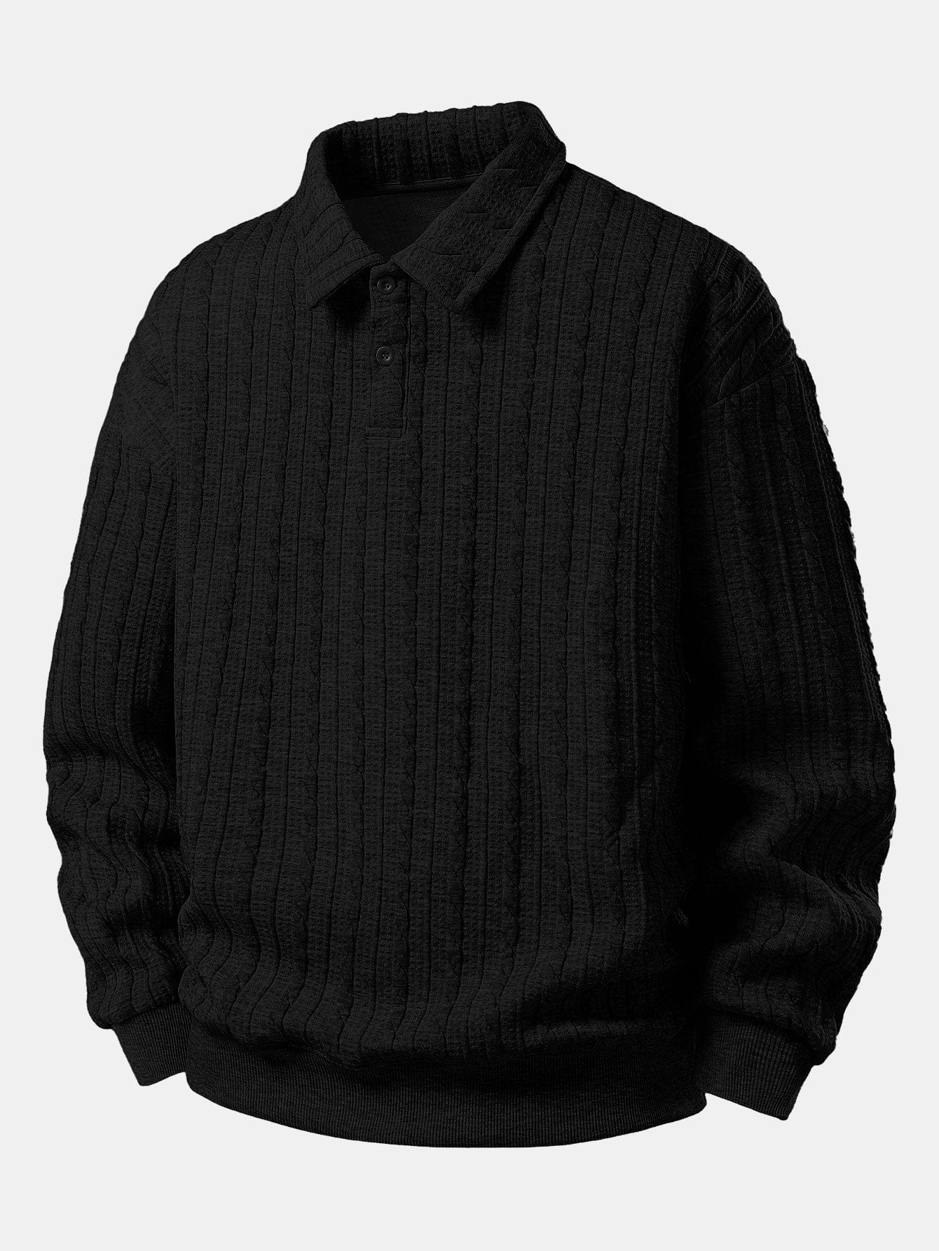 Velira Sweatshirts Juoda / XS Atsipalaidavęs Fit Sukurtas Jacquard Polo Džemperis