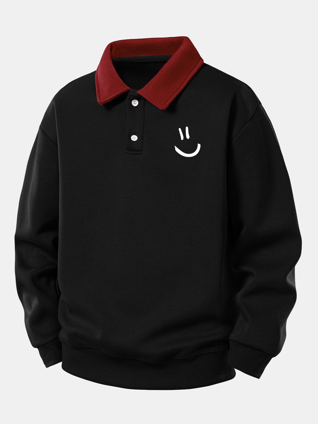 Velira Sweatshirts Juoda / XS Atsipalaidavusio kirpimo šypsenėlės printo kontrastingas polo džemperis
