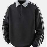 Velira Sweatshirts Juoda / XS Juostuotas Vaflinis Užtrauktuko Polo Kaklo Megztinis