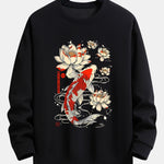 Velira Sweatshirts juoda / XS Koi žuvies lotoso rašto laisvas fit džemperis