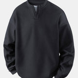 Velira Sweatshirts juoda / XS Laisvas Fit Waffle V formos Kaklo Megztinis