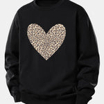 Velira Sweatshirts Juoda / XS Leopardų širdies raštas laisvo kirpimo džemperis