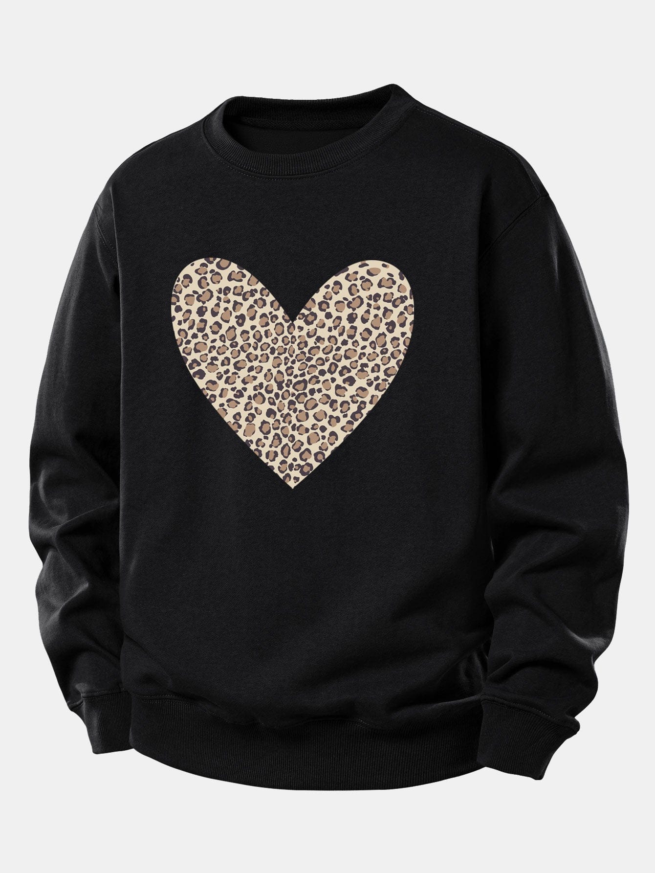 Velira Sweatshirts Juoda / XS Leopardų širdies raštas laisvo kirpimo džemperis