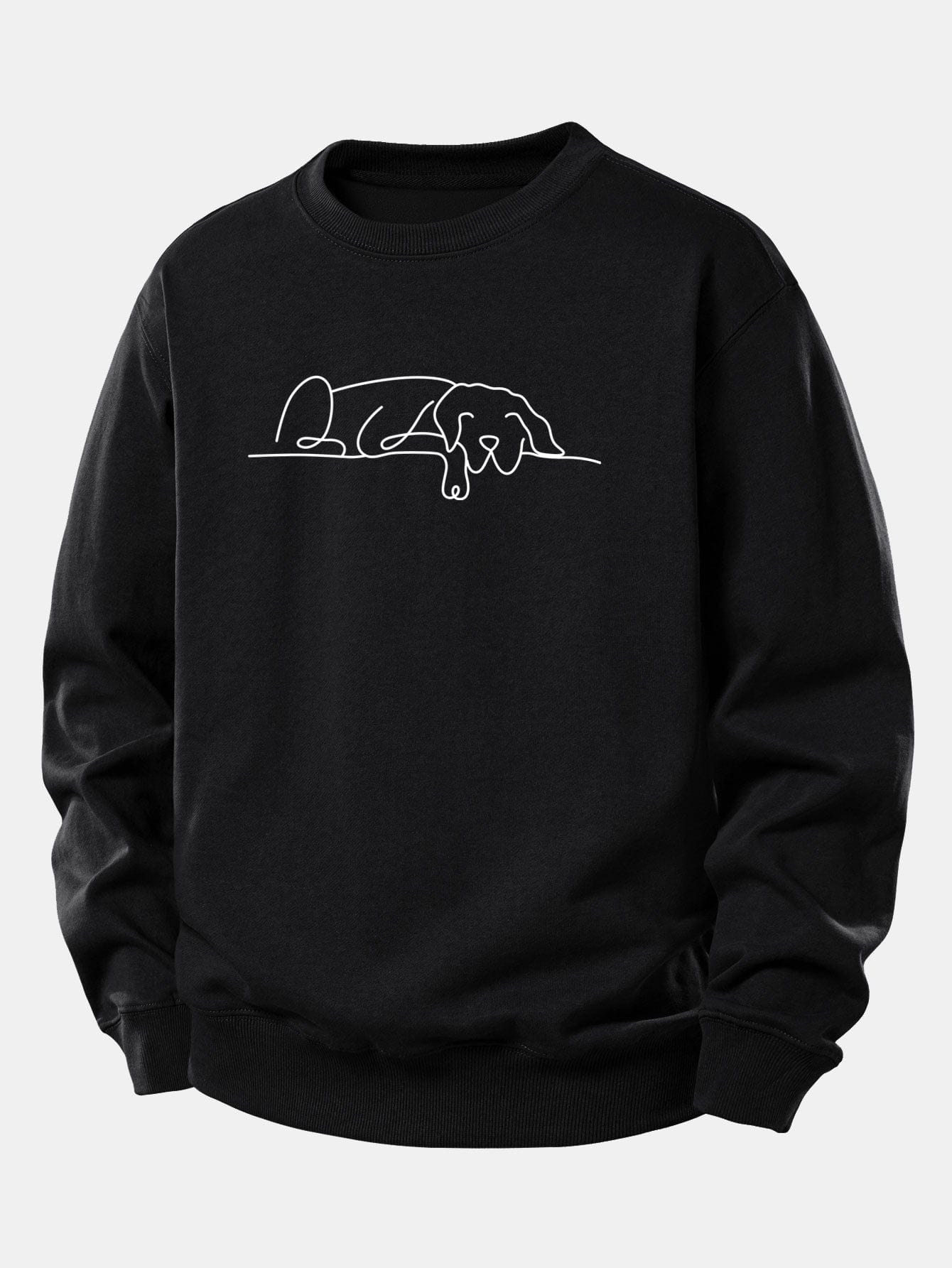 Velira Sweatshirts Juoda / XS Miegantis Šuo Linijos Spauda Laisvas Fit Megztinis