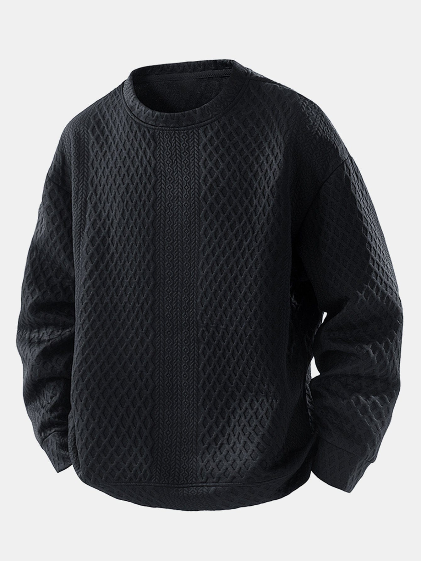Velira Sweatshirts juoda / XS Relax Fit Geometrinis Žakardo Crew Neck Megztinis