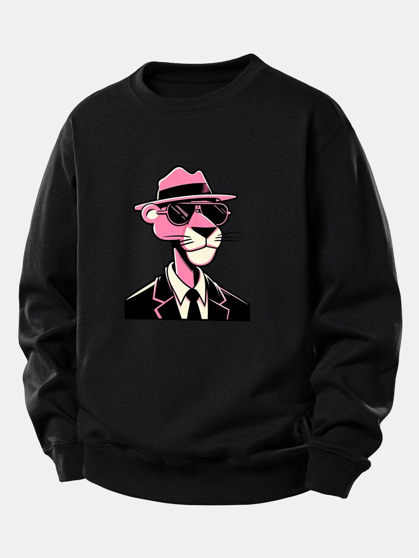 Velira Sweatshirts Juoda / XS Rožinė džentelmenų panteros spauda laisvo kirpimo megztinis