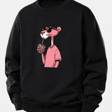Velira Sweatshirts Juoda / XS Rožinė Pantera Spauda Laisva Fit Džemperis