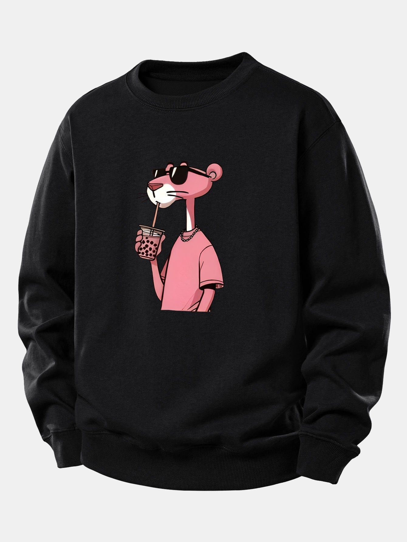 Velira Sweatshirts Juoda / XS Rožinė Pantera Spauda Laisva Fit Džemperis