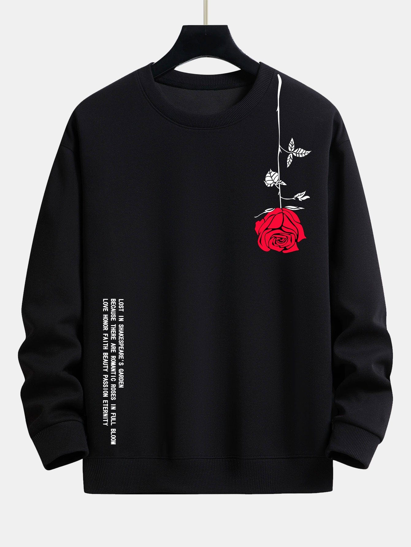 Velira Sweatshirts juoda / XS Sloganas Rožių Spauda Laisvas Fit Palaidinė