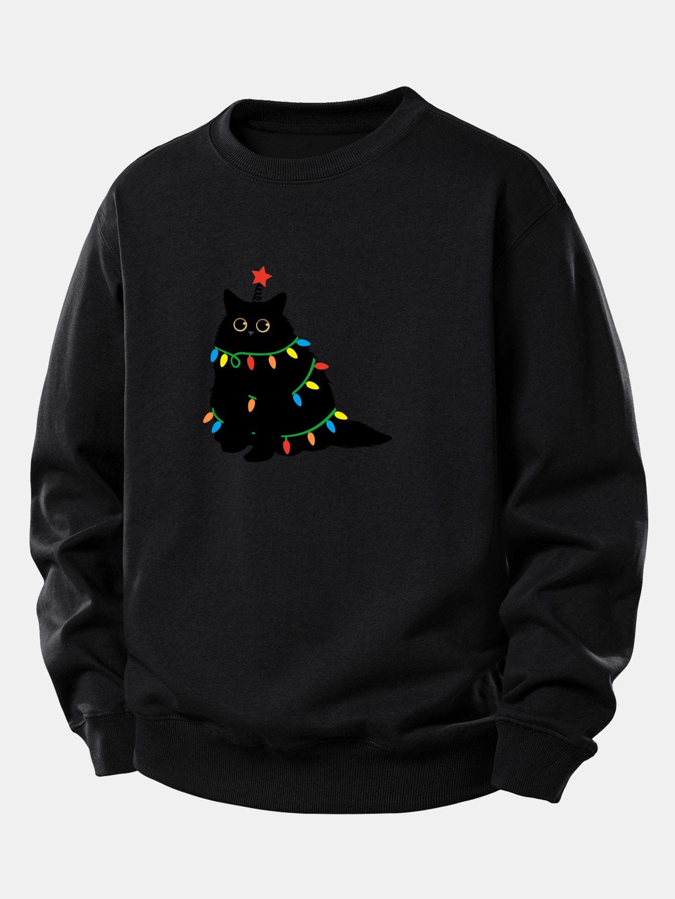 Velira Sweatshirts Juoda / XS Spalvinga Lengva Juoda Katė Spauda Laisvas Fit Megztinis