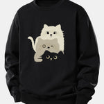 Velira Sweatshirts Juoda / XS Trys Katės Spauda Laisvo Pjūvio Džemperis