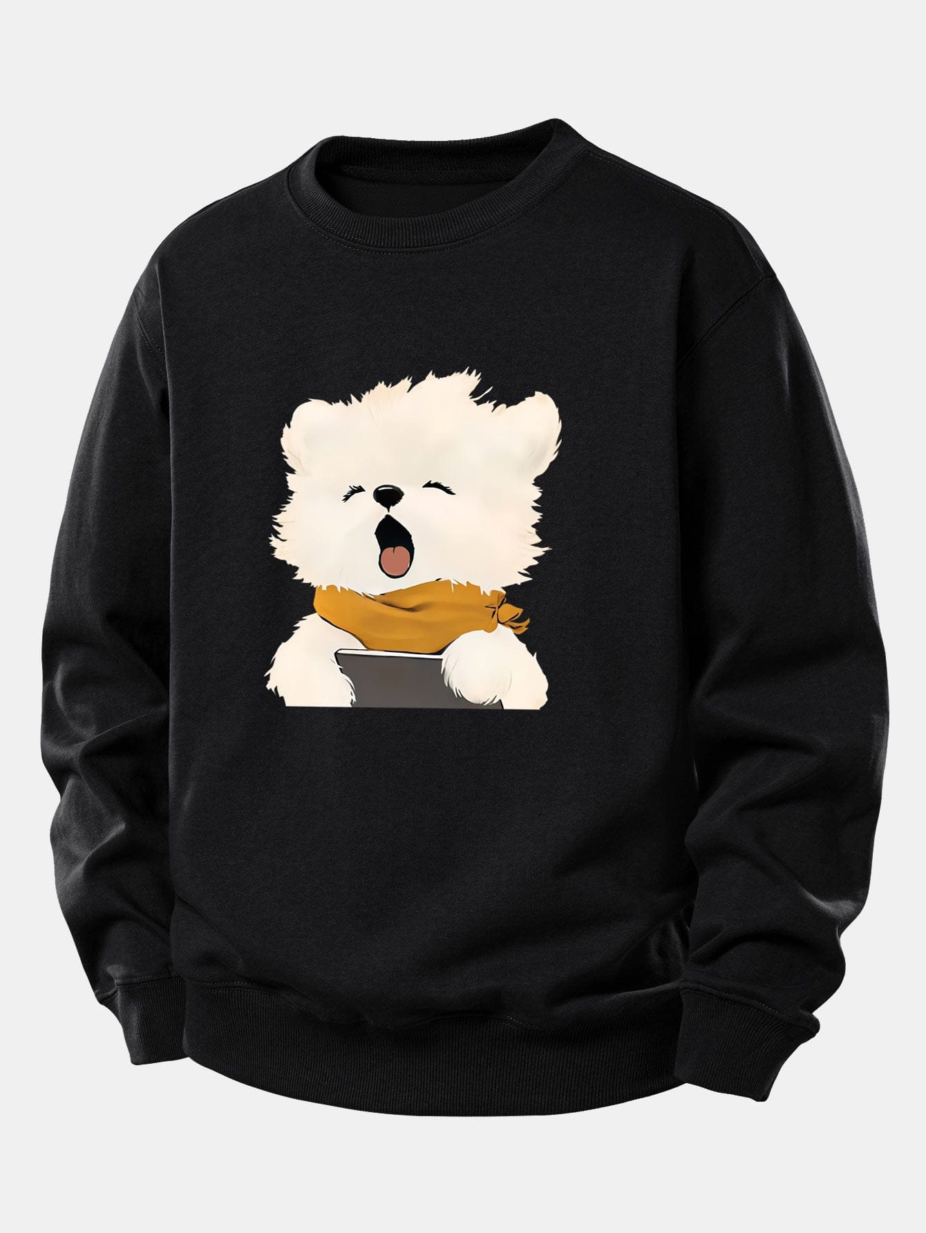 Velira Sweatshirts Juoda / XS Žiovaujantis Šuniukas Spauda Laisvas Fit Džemperis