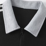 Velira Sweatshirts Juostuotas Vaflinis Užtrauktuko Polo Kaklo Megztinis