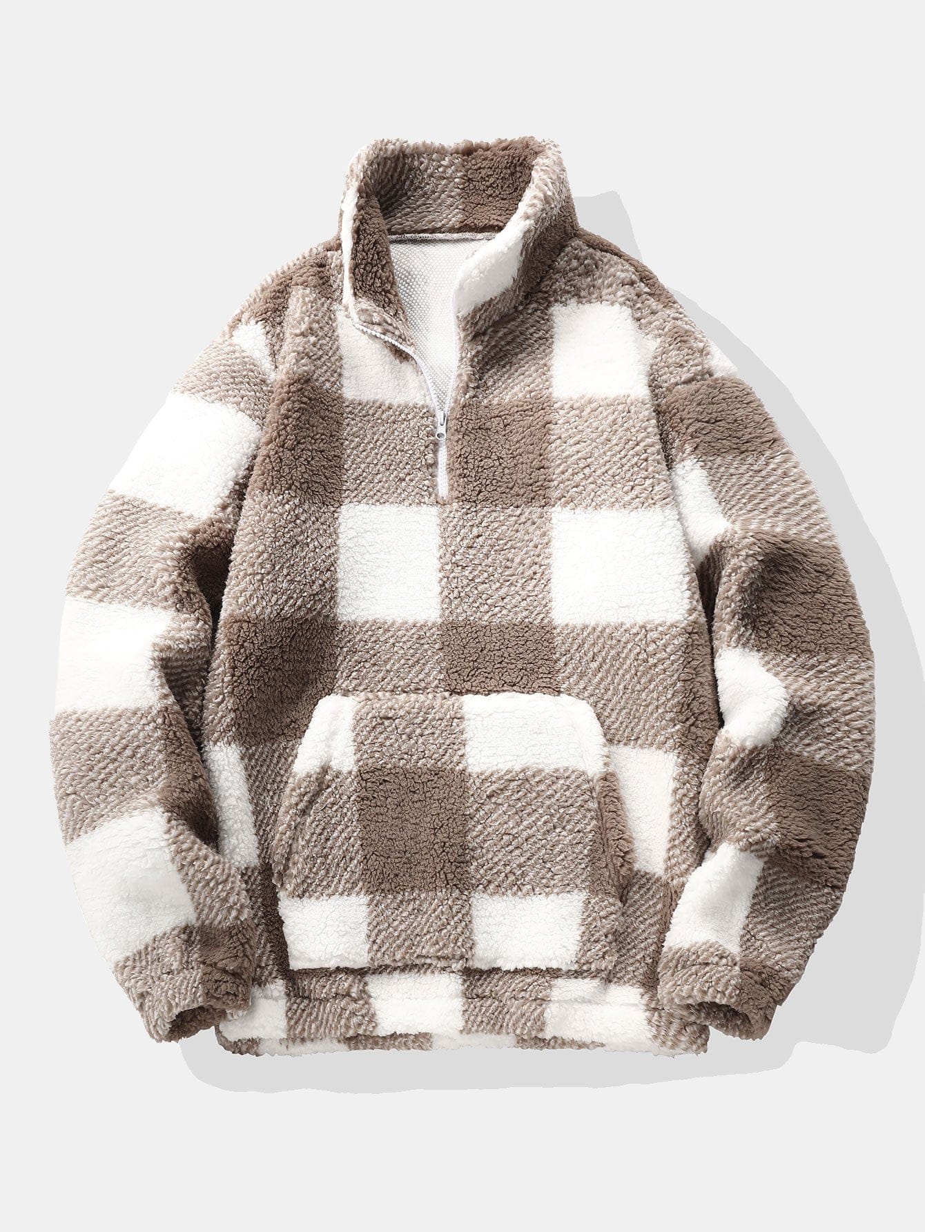 Velira Sweatshirts kava / S Ketvirčio Užtrauktukas Plaid Teddy Marškiniai