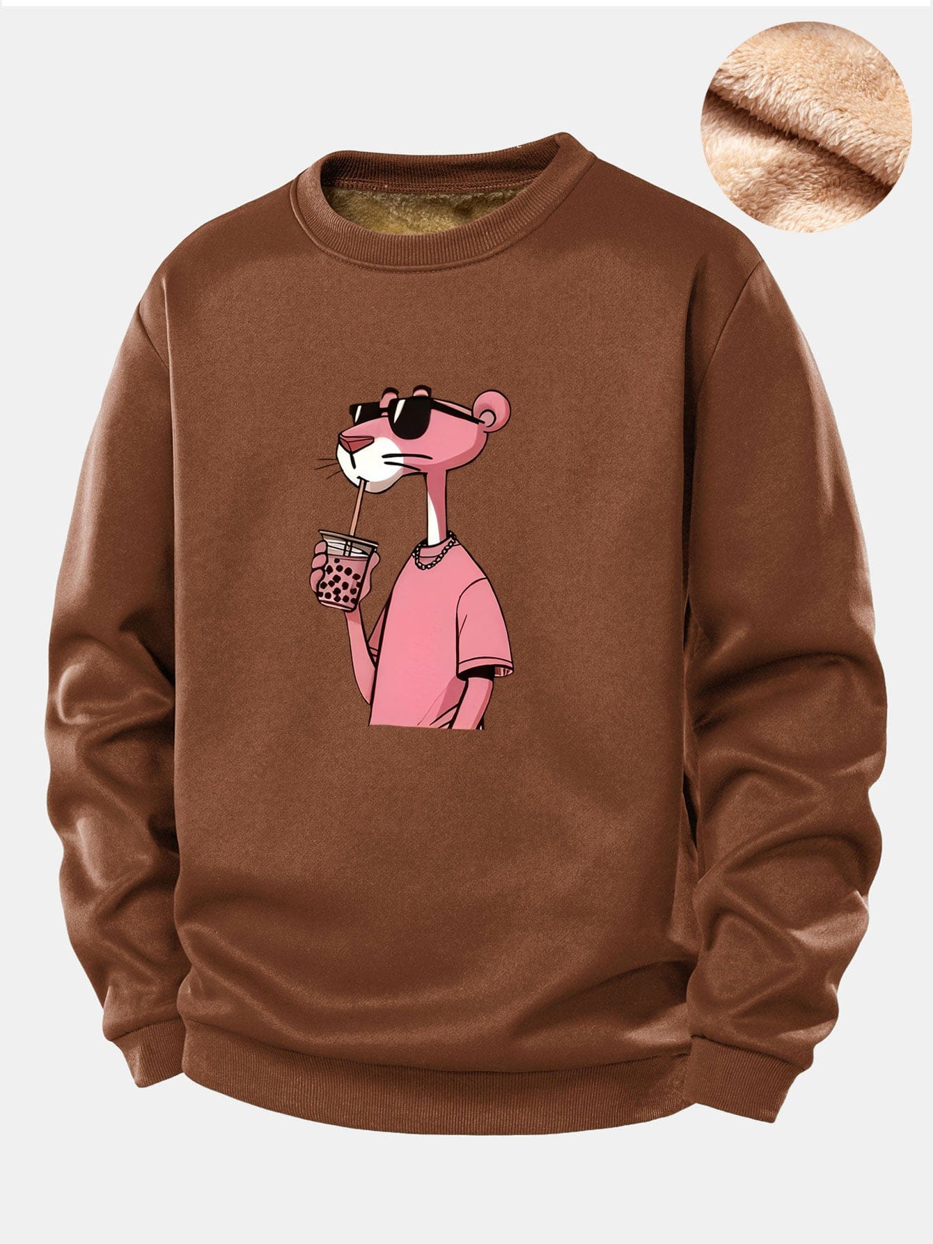 Velira Sweatshirts Kava / S Rožinė Panto Print Teddy Fleece Pamušalu Sweatshirt