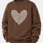 Velira Sweatshirts Kava / XS Leopardų širdies raštas laisvo kirpimo džemperis