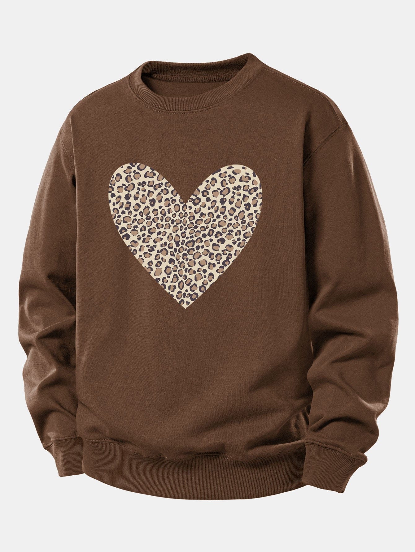 Velira Sweatshirts Kava / XS Leopardų širdies raštas laisvo kirpimo džemperis