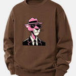 Velira Sweatshirts Kava / XS Rožinė džentelmenų panteros spauda laisvo kirpimo megztinis
