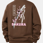 Velira Sweatshirts Kava / XS Sakura Katanos Atspaudų Laisvas Pjūvis Megztinis