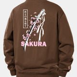 Velira Sweatshirts Kava / XS Sakura Katanos Atspaudų Laisvas Pjūvis Megztinis