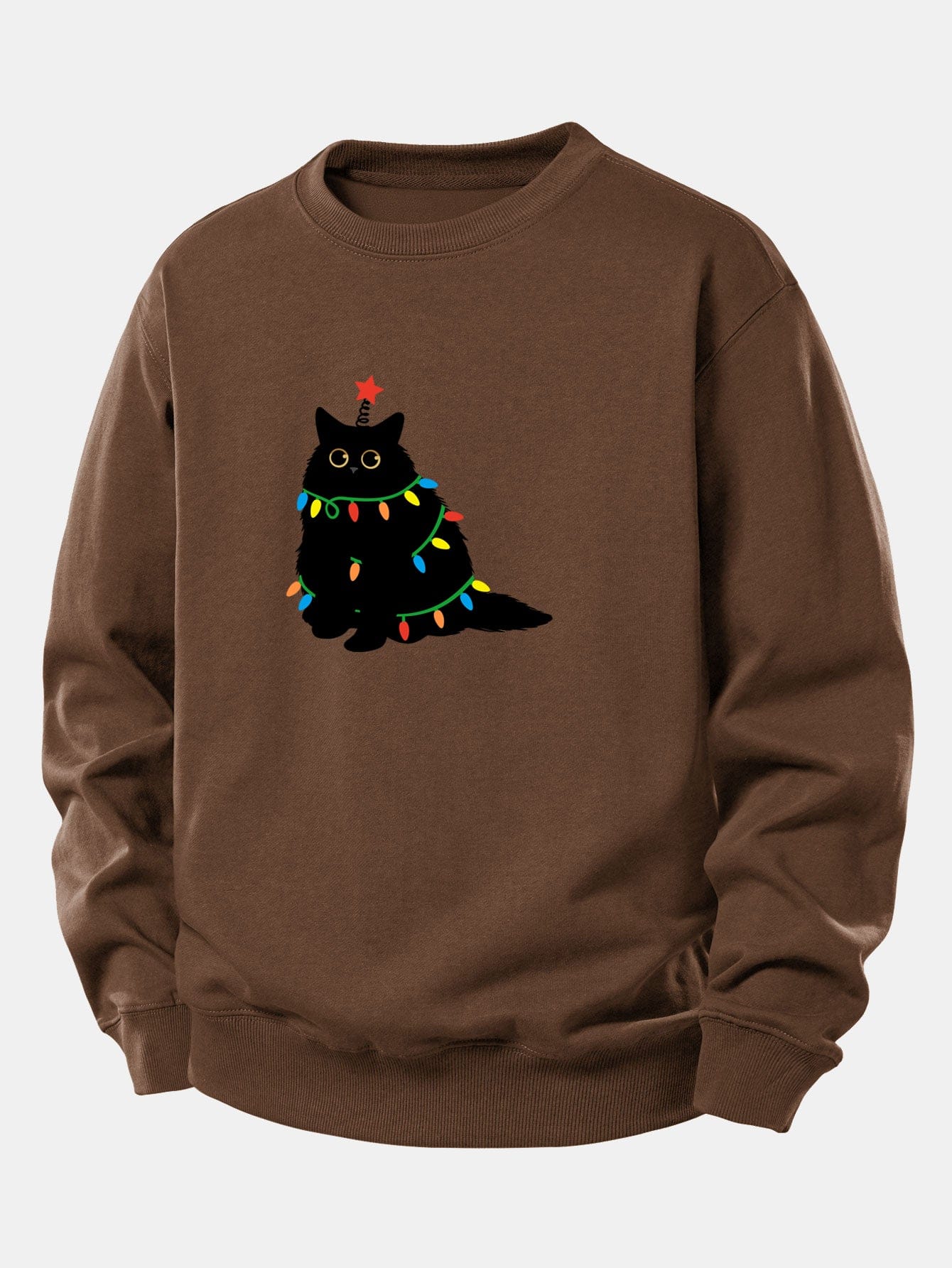 Velira Sweatshirts Kava / XS Spalvinga Lengva Juoda Katė Spauda Laisvas Fit Megztinis