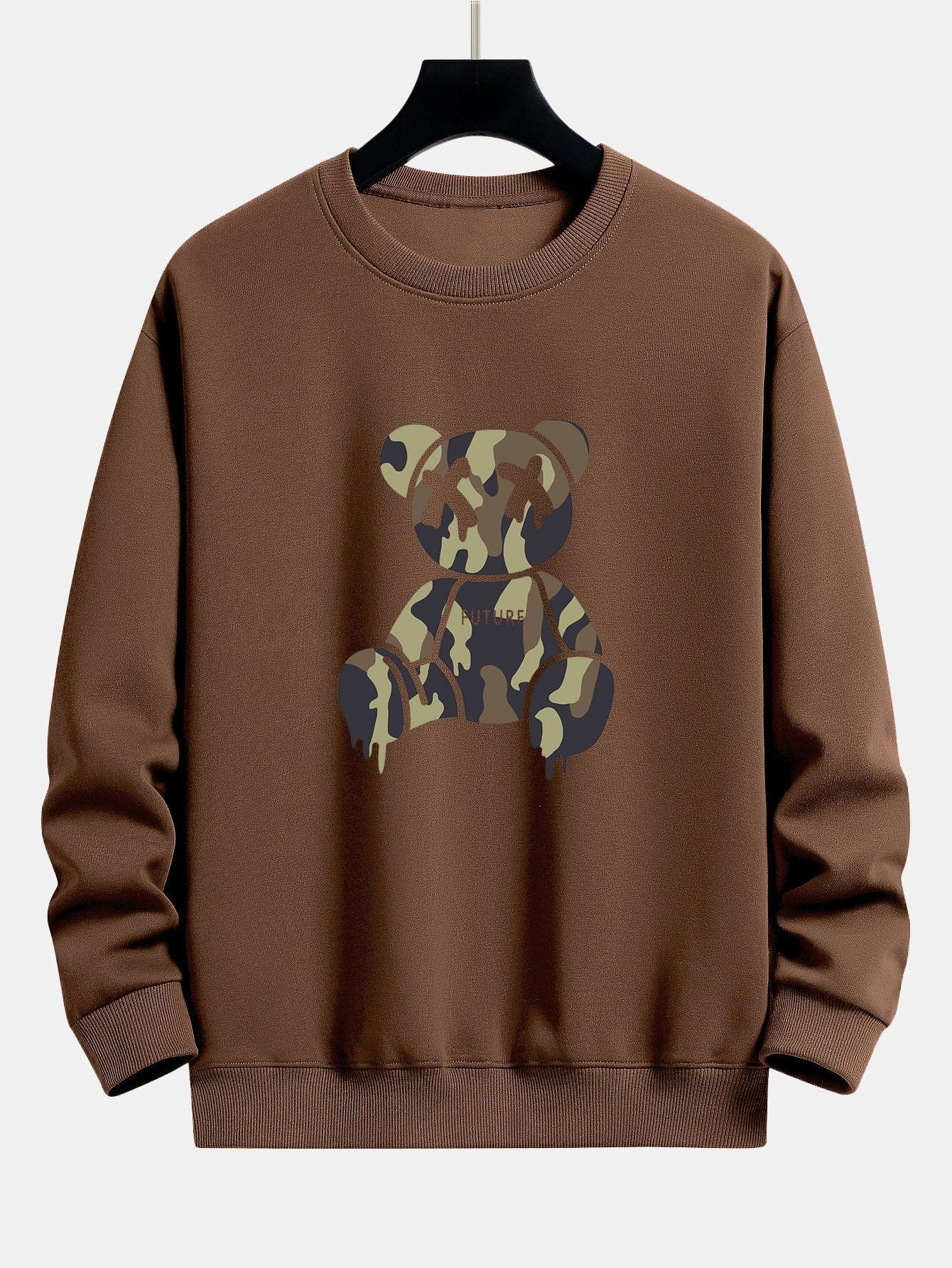 Velira Sweatshirts kavos / S Kamikadze ištirpstančio meškos rašto laisvo kirpimo džemperis