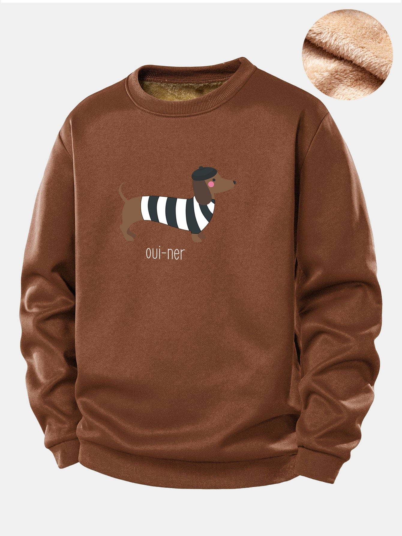 Velira Sweatshirts Kavos / S Prancūziško takso rašto Teddy fliso pamušalu megztinis