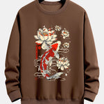 Velira Sweatshirts kavos / XS Koi žuvies lotoso rašto laisvas fit džemperis