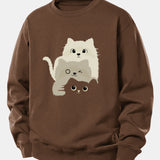 Velira Sweatshirts Kavos / XS Trys Katės Spauda Laisvo Pjūvio Džemperis