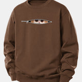Velira Sweatshirts Kavos / XS Užtrauktuko katės spaudo laisvo kirpimo džemperis