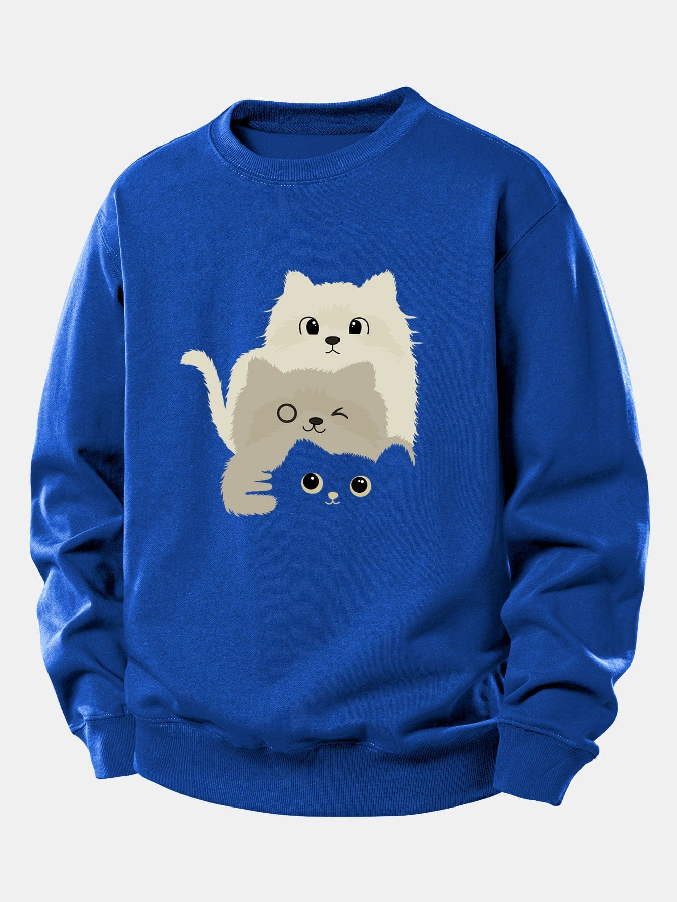 Velira Sweatshirts Mėlyna / XS Trys Katės Spauda Laisvo Pjūvio Džemperis