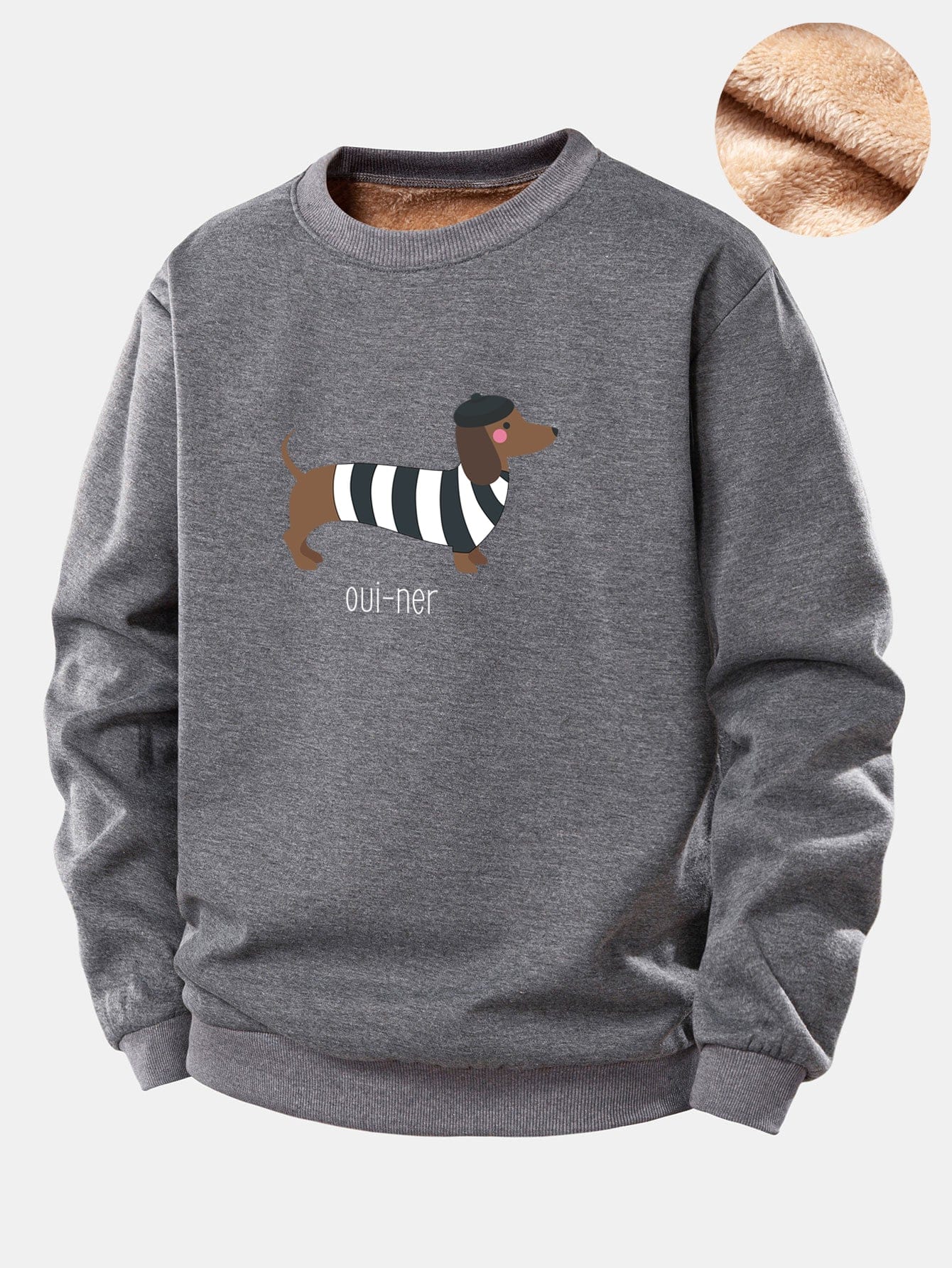Velira Sweatshirts Pilka / S Prancūziško takso rašto Teddy fliso pamušalu megztinis