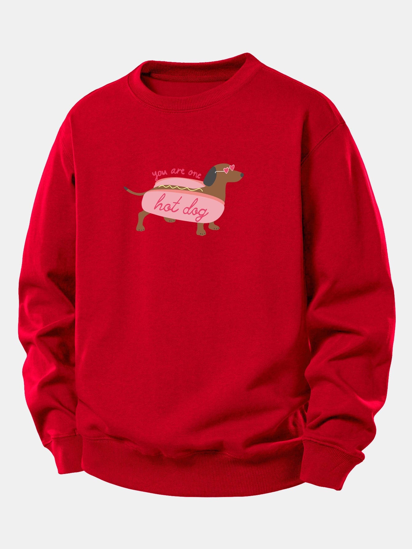 Velira Sweatshirts Raudona / XS Karštas Šuo Daksas Spauda Laisvas Palaidinukas
