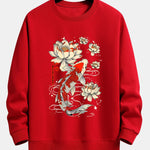 Velira Sweatshirts raudona / XS Koi žuvies lotoso rašto laisvas fit džemperis