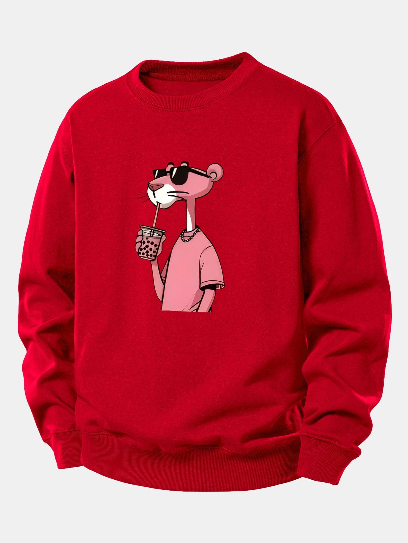 Velira Sweatshirts Raudona / XS Rožinė Pantera Spauda Laisva Fit Džemperis