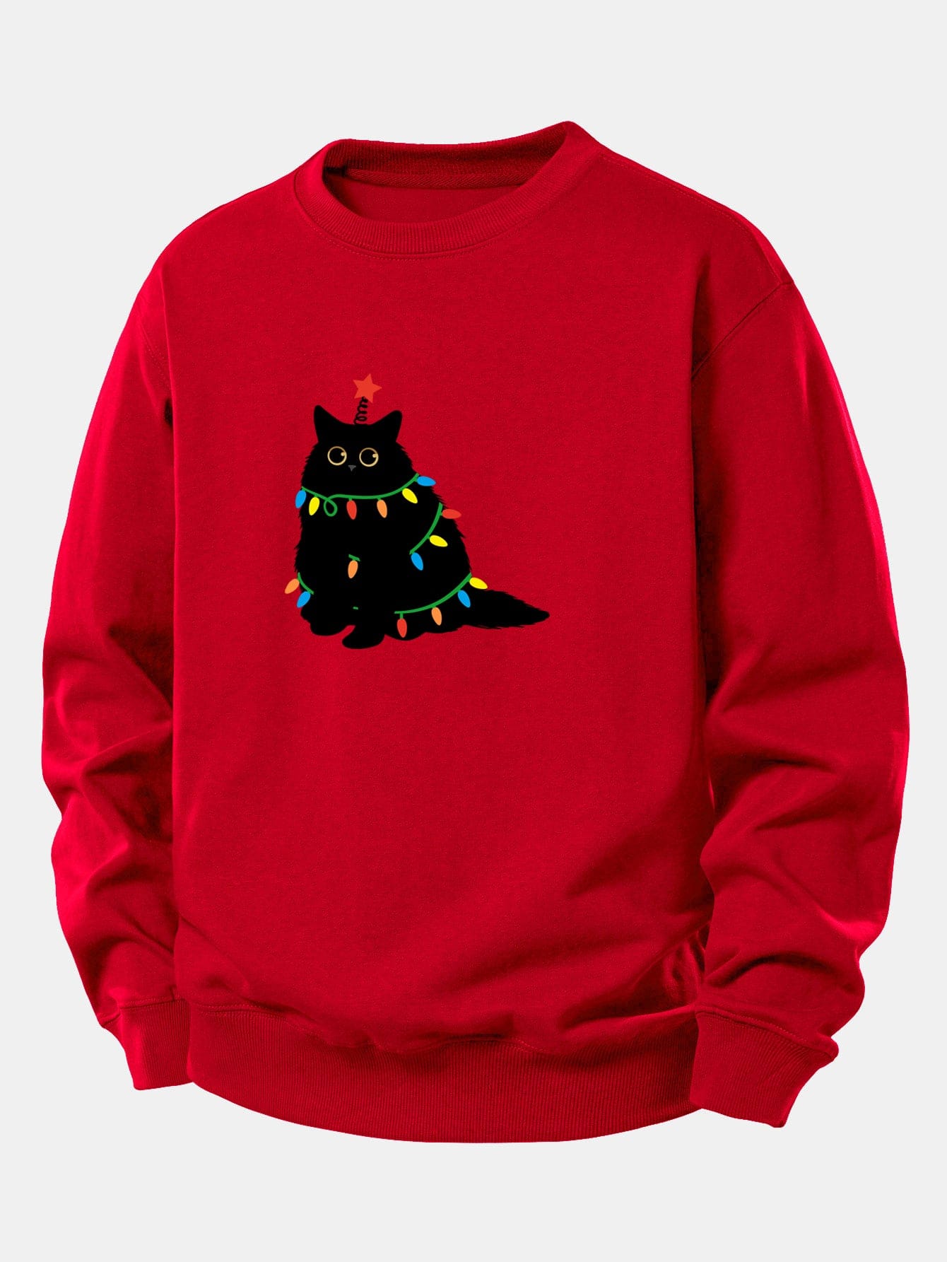 Velira Sweatshirts Raudona / XS Spalvinga Lengva Juoda Katė Spauda Laisvas Fit Megztinis