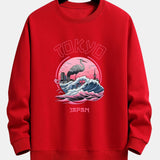 Velira Sweatshirts raudona / XS Tokijo Banga Gervė Paukštis Spauda Laisvas Fit Megztinis