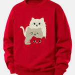 Velira Sweatshirts Raudona / XS Trys Katės Spauda Laisvo Pjūvio Džemperis