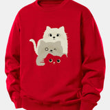Velira Sweatshirts Raudona / XS Trys Katės Spauda Laisvo Pjūvio Džemperis