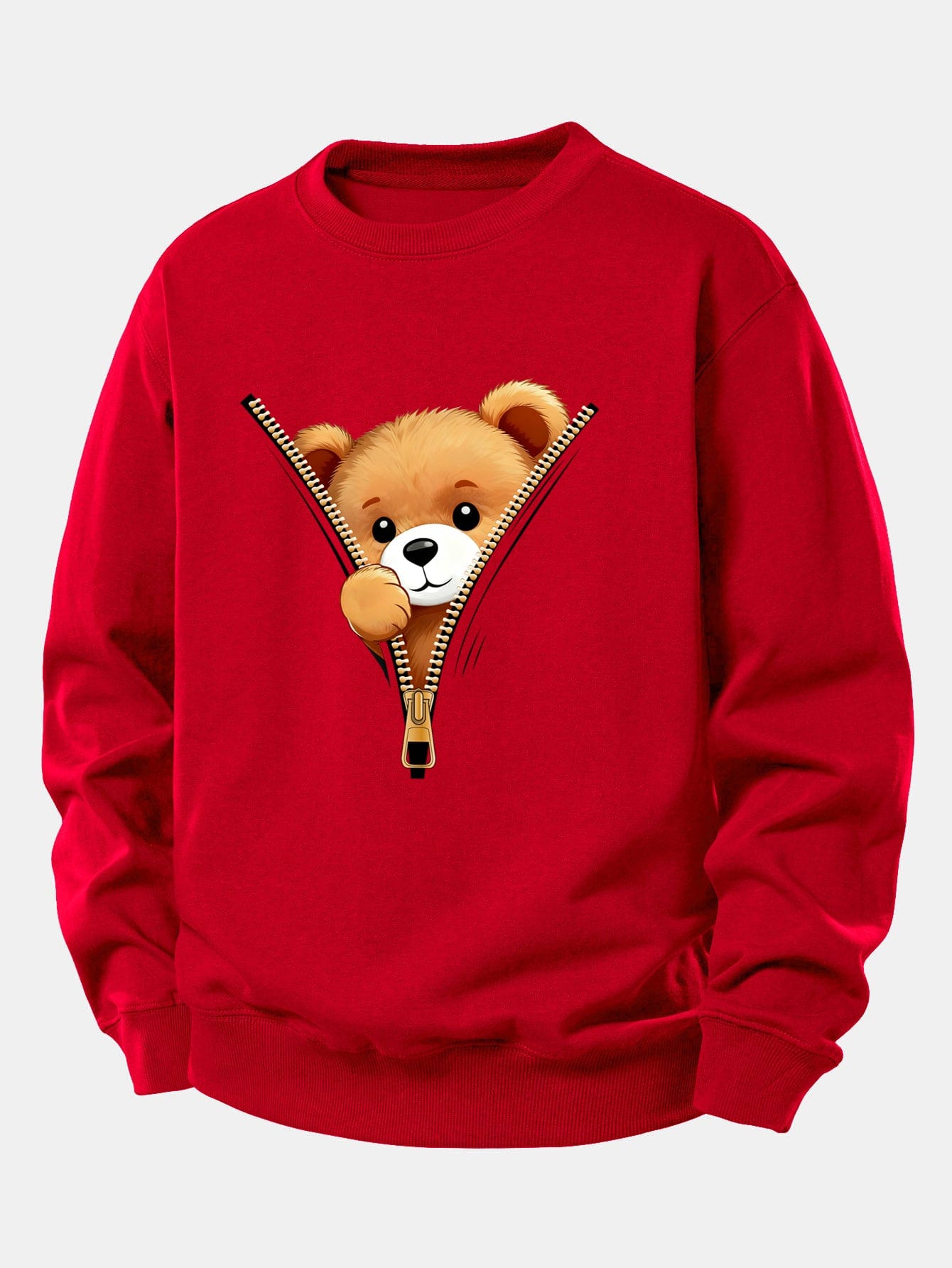 Velira Sweatshirts Raudona / XS Užtrauktuko meškiuko spauda laisvo kirpimo džemperis