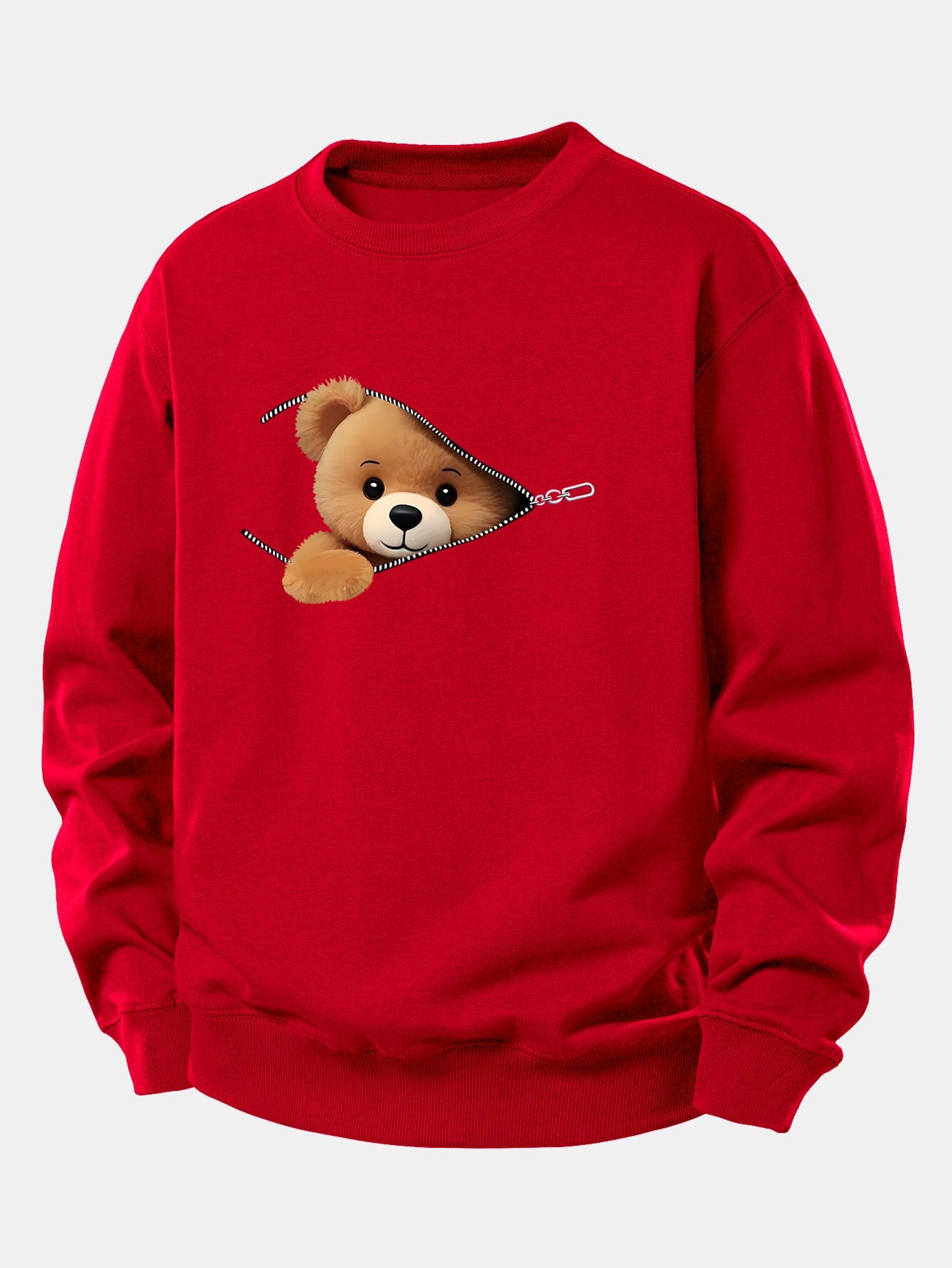 Velira Sweatshirts Raudona / XS Užtrauktuko Meškos Rašto Laisvalaikio Džemperis