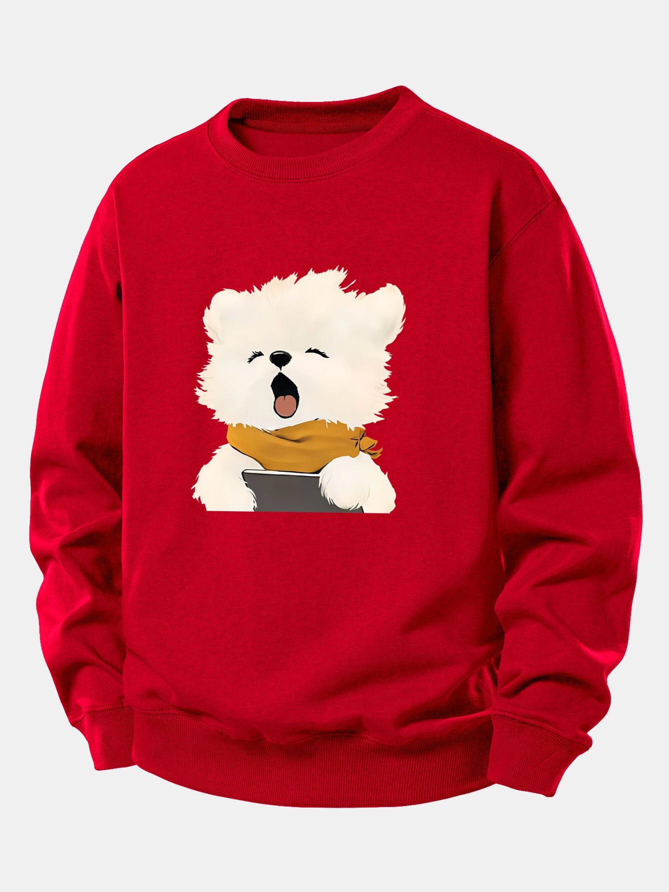 Velira Sweatshirts Raudona / XS Žiovaujantis Šuniukas Spauda Laisvas Fit Džemperis