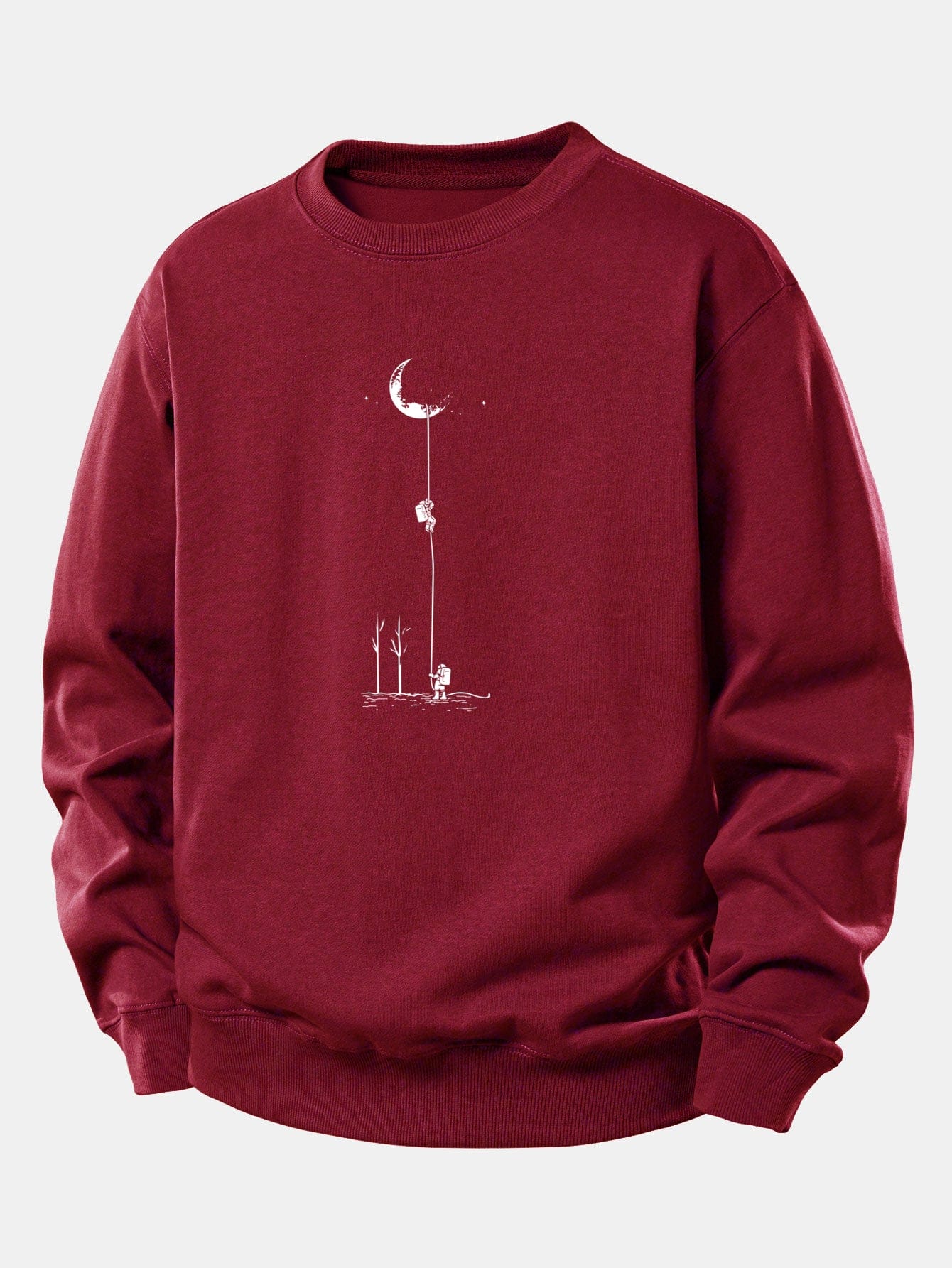 Velira Sweatshirts Raudonmedžio / XS Mėnulio Astronauto Spauda Laisvo Pjūvio Džemperis