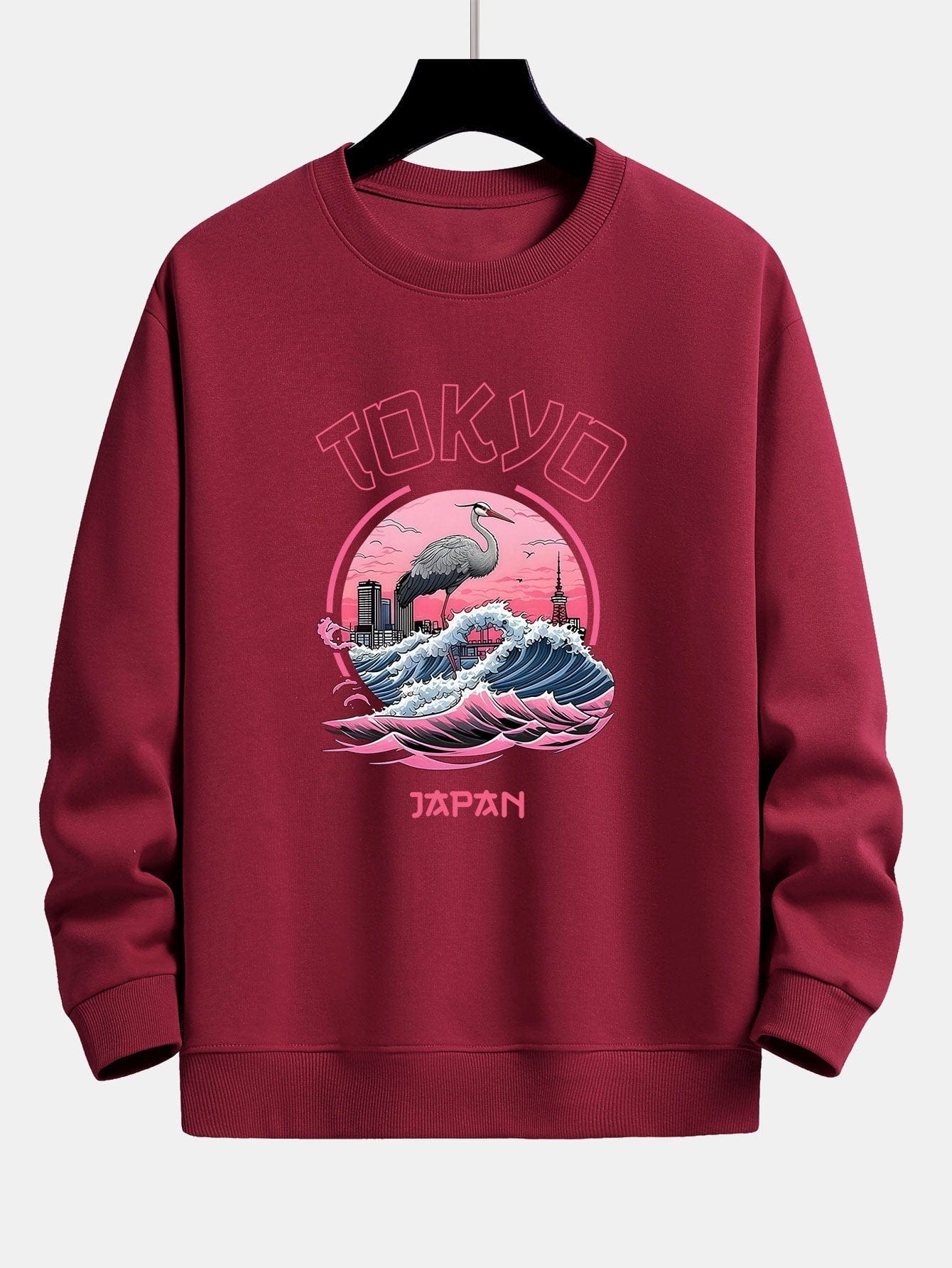 Velira Sweatshirts raudonmedžio / XS Tokijo Banga Gervė Paukštis Spauda Laisvas Fit Megztinis
