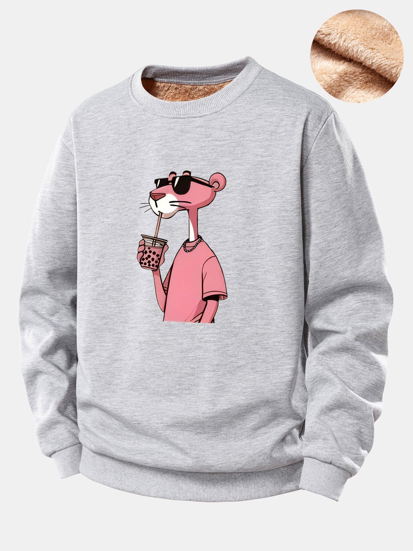Velira Sweatshirts Sidabrinė / S Rožinė Panto Print Teddy Fleece Pamušalu Sweatshirt